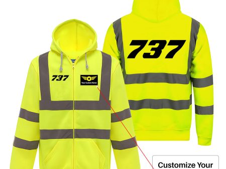 737 Flat Text Designed Reflective Zipped Hoodies Discount