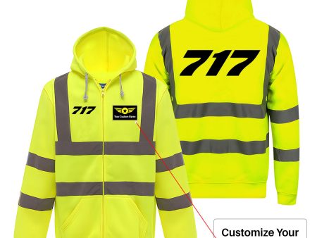 717 Flat Text Designed Reflective Zipped Hoodies Online Sale