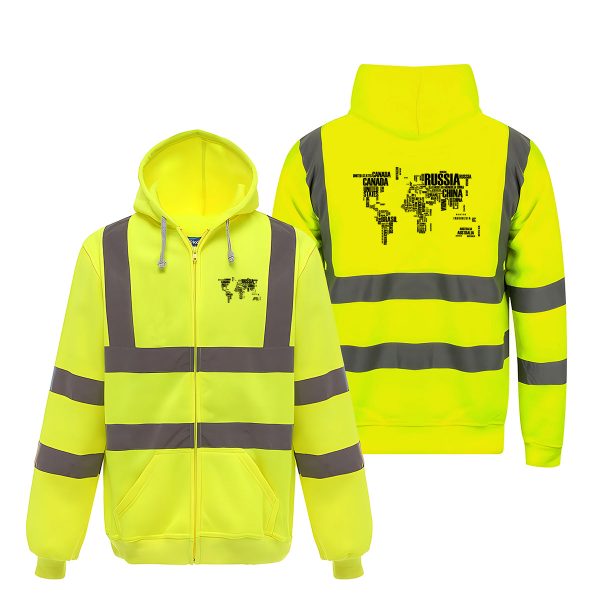 World Map (Text) Designed Reflective Zipped Hoodies Online Sale