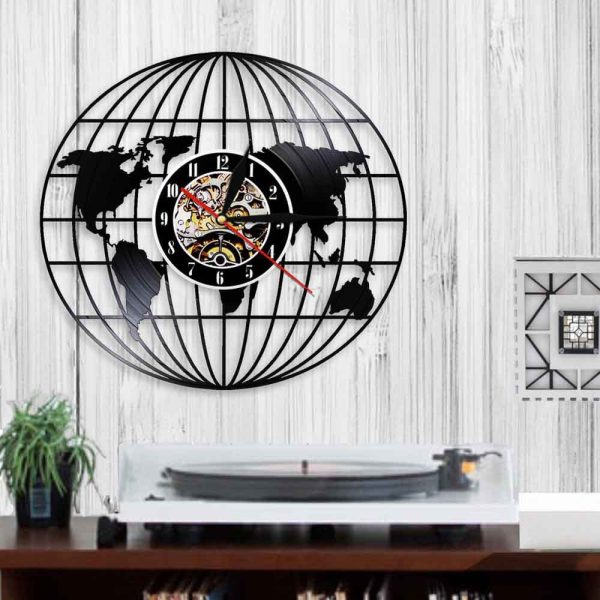 World Map Vinyl Record Designed Wall Clocks Cheap