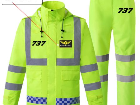 737 Flat Text Designed Reflective Waterproof Rainsuit Set For Cheap