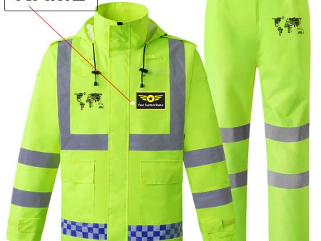 World Map (Text) Designed Reflective Waterproof Rainsuit Set on Sale