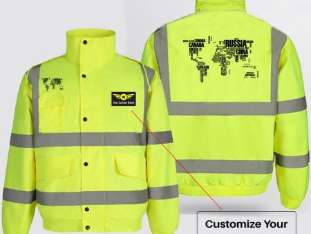 World Map (Text) Designed Reflective Winter Jackets For Cheap