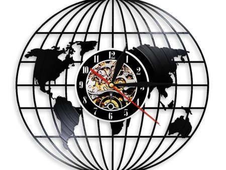 World Map Vinyl Record Designed Wall Clocks Cheap